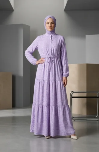 Robe Hijab à Pois Et Col Mandarin 0288-01 Lilas 0288-01