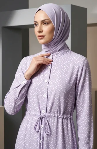 Robe Hijab à Pois Et Col Mandarin 0288-01 Lilas 0288-01