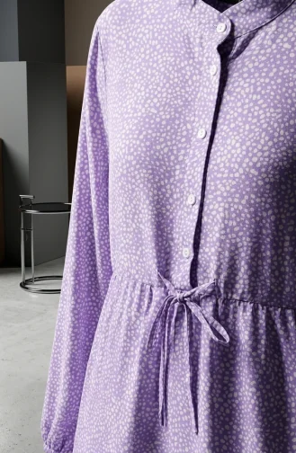 Robe Hijab à Pois Et Col Mandarin 0288-01 Lilas 0288-01