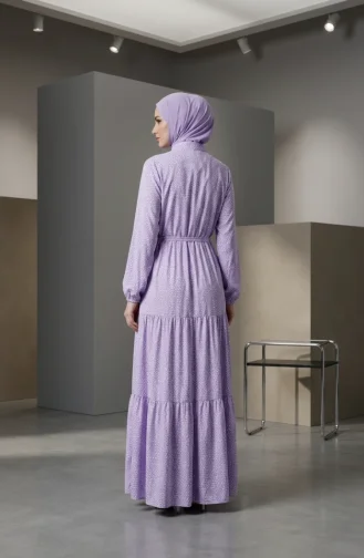 Robe Hijab à Pois Et Col Mandarin 0288-01 Lilas 0288-01