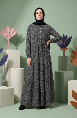 Robe Hijab à Pois Et Col Mandarin 0288-03 Noir 0288-03