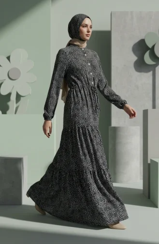 Robe Hijab à Pois Et Col Mandarin 0288-03 Noir 0288-03