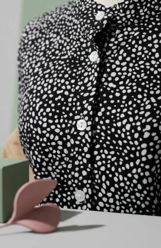 Robe Hijab à Pois Et Col Mandarin 0288-03 Noir 0288-03
