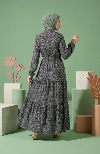 Robe Hijab à Pois Et Col Mandarin 0288-03 Noir 0288-03
