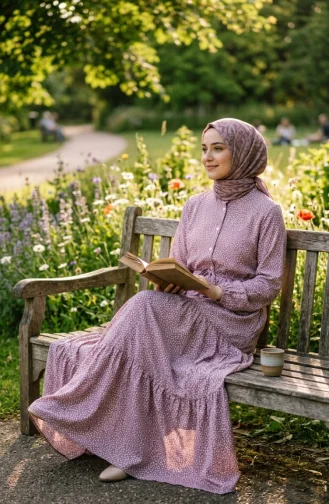 Robe Hijab à Pois Et Col Mandarin 0288-04 Rose 0288-04