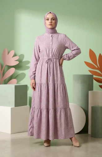 Robe Hijab à Pois Et Col Mandarin 0288-04 Rose 0288-04
