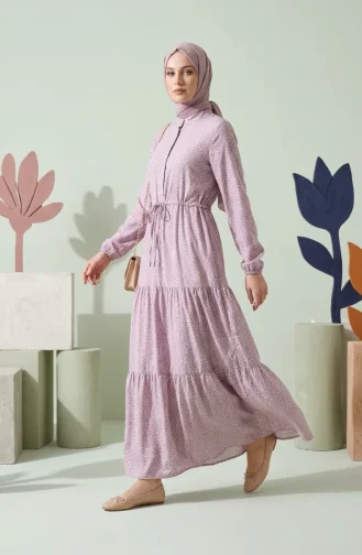Robe Hijab à Pois Et Col Mandarin 0288-04 Rose 0288-04