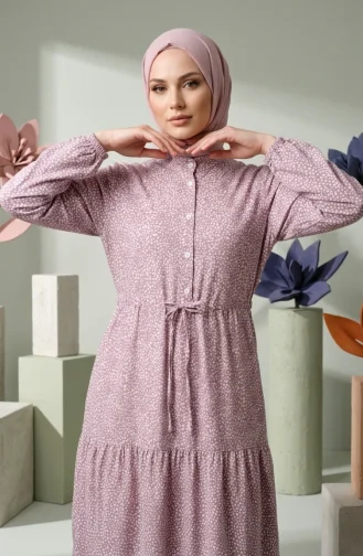 Robe Hijab à Pois Et Col Mandarin 0288-04 Rose 0288-04