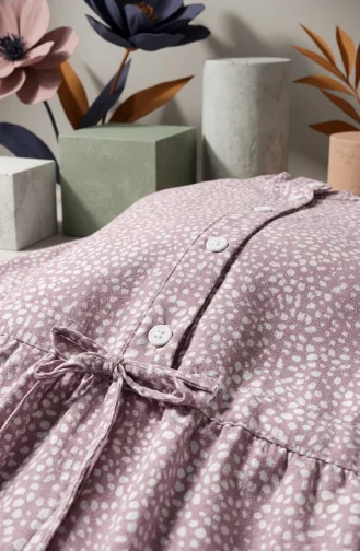Robe Hijab à Pois Et Col Mandarin 0288-04 Rose 0288-04
