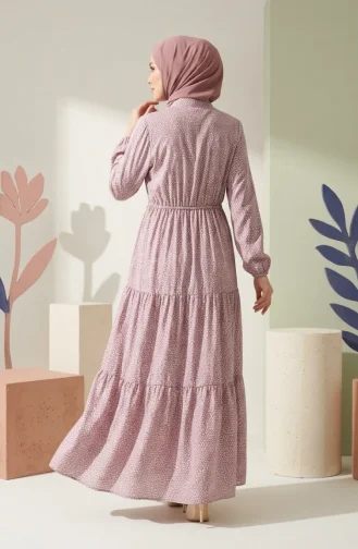 Robe Hijab à Pois Et Col Mandarin 0288-04 Rose 0288-04