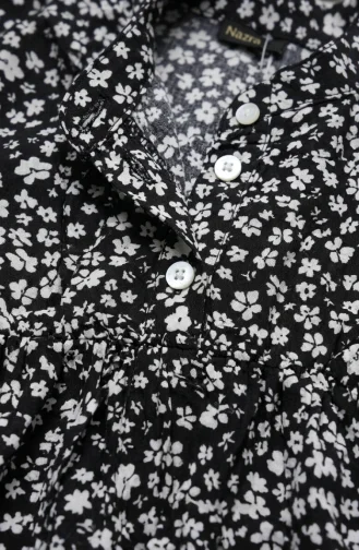 Robe Modeste à Motif Floral Et Ceinture à Nouer 0289-01 Noire 0289-01