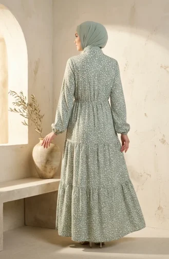 Robe Modeste à Ceinture à Motif Floral 0289-02 Kaki 0289-02