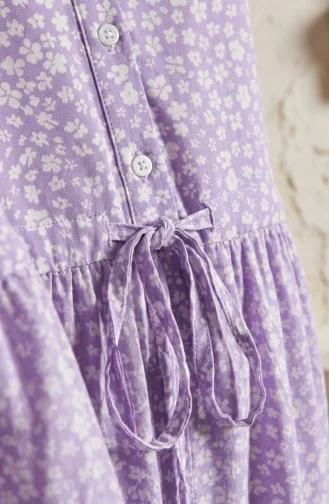 Robe Modeste à Ceinture à Motif Floral 0289-03 Lilas 0289-03