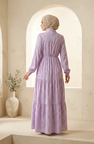 Robe Modeste à Ceinture à Motif Floral 0289-03 Lilas 0289-03