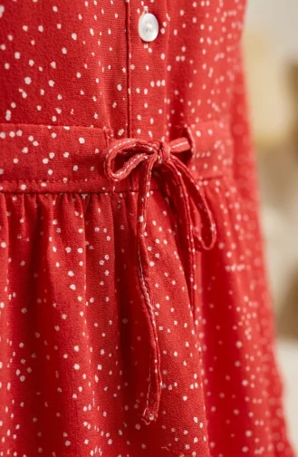 Robe Hijab à Pois Et Col Mandarin 0290-02 Rouge 0290-02