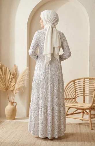 Robe Hijab à Pois Et Col Mandarin 0290-03 Blanche 0290-03