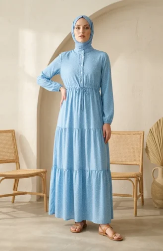 Robe Hijab à Pois Et Col Mandarin 0290-04 Indigo 0290-04