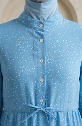 Robe Hijab à Pois Et Col Mandarin 0290-04 Indigo 0290-04