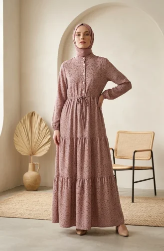Robe Hijab à Pois Et Col Mandarin 0290-06 Rose 0290-06