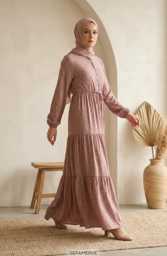 Robe Hijab à Pois Et Col Mandarin 0290-06 Rose 0290-06