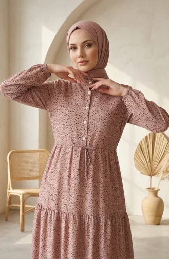 Robe Hijab à Pois Et Col Mandarin 0290-06 Rose 0290-06