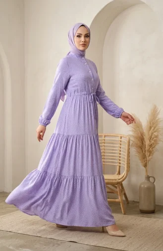 Robe Hijab à Pois Et Col Mandarin 0290-07 Lilas 0290-07