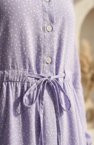 Robe Hijab à Pois Et Col Mandarin 0290-07 Lilas 0290-07