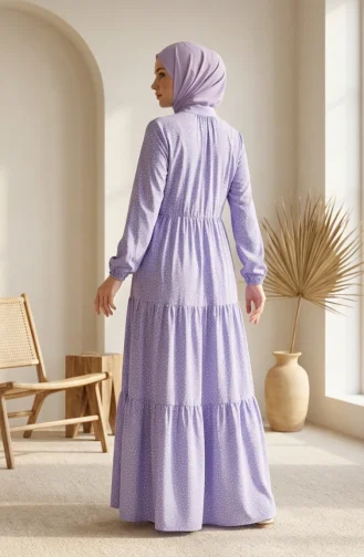 Robe Hijab à Pois Et Col Mandarin 0290-07 Lilas 0290-07