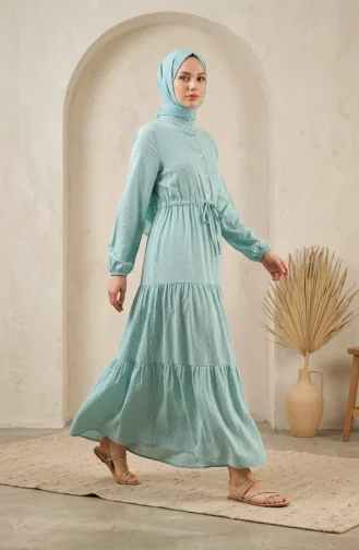 Robe Hijab à Pois Et Col Mandarin 0290-08 Vert Clair 0290-08
