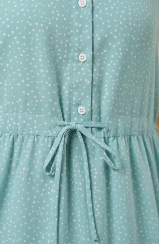 Robe Hijab à Pois Et Col Mandarin 0290-08 Vert Clair 0290-08