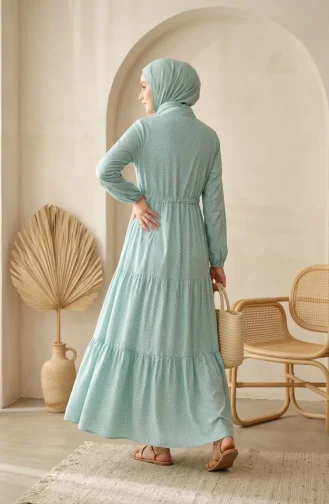 Robe Hijab à Pois Et Col Mandarin 0290-08 Vert Clair 0290-08