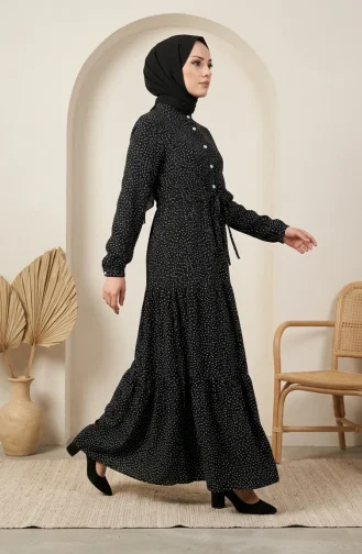 Robe Hijab à Pois Et Col Mandarin 0290-09 Noir 0290-09