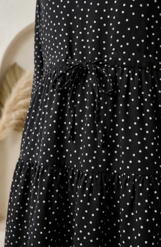 Robe Hijab à Pois Et Col Mandarin 0290-09 Noir 0290-09