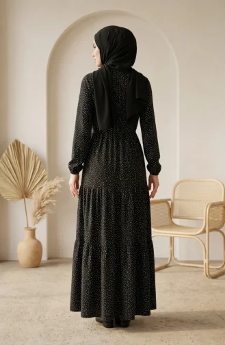 Robe Hijab à Pois Et Col Mandarin 0290-09 Noir 0290-09