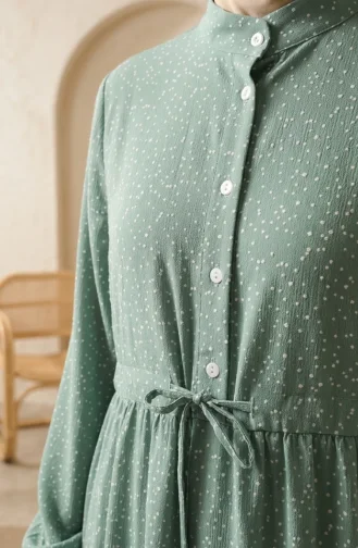 Robe Hijab à Pois Et Col Mandarin 0290-10 Verte 0290-10