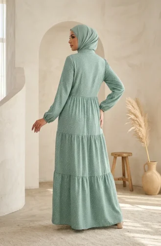 Robe Hijab à Pois Et Col Mandarin 0290-10 Verte 0290-10