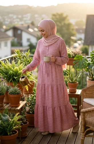Lagenkleid Mit Blumenmuster 0291-01 Puderrosa 0291-01
