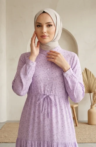 Çiçek Desenli Kat Kat Tesettür Elbise 0291-02 Lila