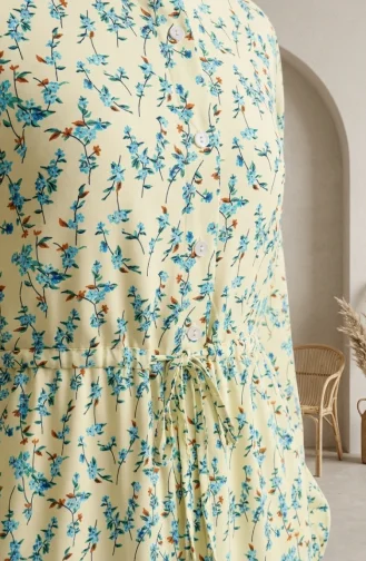 Bescheidenes Kleid Mit Blumenmuster Und Taillenband 0292-01 Gelb 0292-01