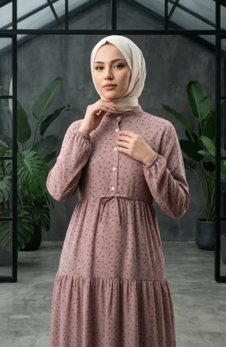 Bescheidenes Kleid Mit Blumenmuster Und Taillenband 0293-03 Milchkaffee 0293-03