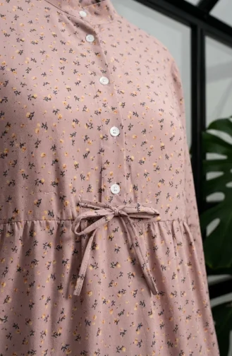 Bescheidenes Kleid Mit Blumenmuster Und Taillenband 0293-03 Milchkaffee 0293-03
