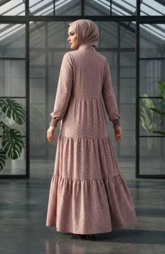Bescheidenes Kleid Mit Blumenmuster Und Taillenband 0293-03 Milchkaffee 0293-03
