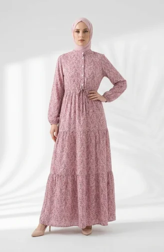 Robe Modeste à Motif Floral Et Ceinture à Nouer 0294-01 Rose 0294-01