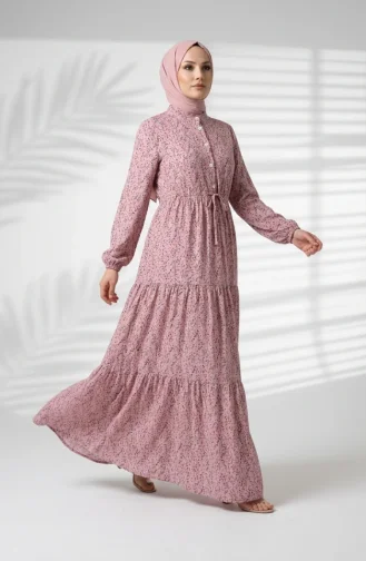 Robe Modeste à Motif Floral Et Ceinture à Nouer 0294-01 Rose 0294-01