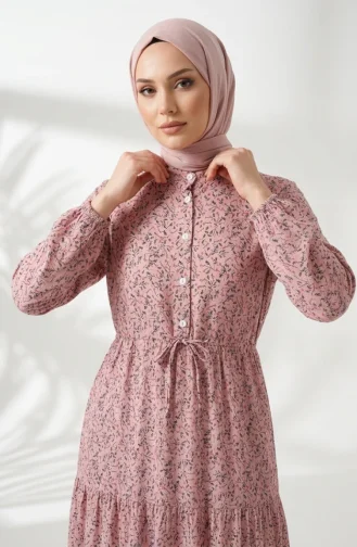 Robe Modeste à Motif Floral Et Ceinture à Nouer 0294-01 Rose 0294-01