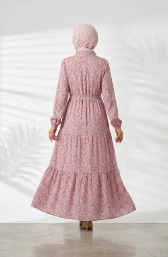 Robe Modeste à Motif Floral Et Ceinture à Nouer 0294-01 Rose 0294-01