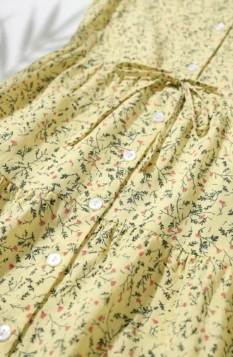 Robe Modeste à Motif Floral Et Ceinture à Nouer 0294-02 Jaune 0294-02