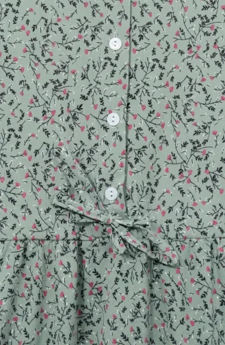 Robe Modeste à Motif Floral Et Ceinture à Nouer 0294-03 Vert Clair 0294-03