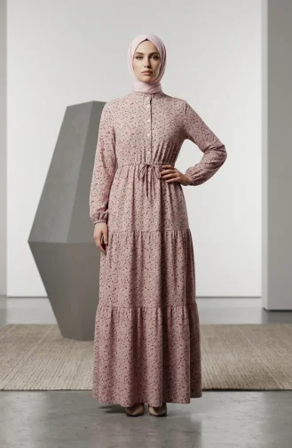Robe Modeste à Motif Floral Et Ceinture à Nouer 0295-01 Rose 0295-01