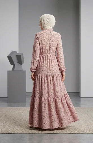 Robe Modeste à Motif Floral Et Ceinture à Nouer 0295-01 Rose 0295-01